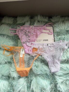 Three (3) PINK Victoria's Secret PINK Wink Strappy Thong Panty ST 11264525 NEW w